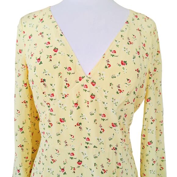 & Other Stories Floral Print Silk Mini Dress SIze 10 Yellow - Picture 3 of 14